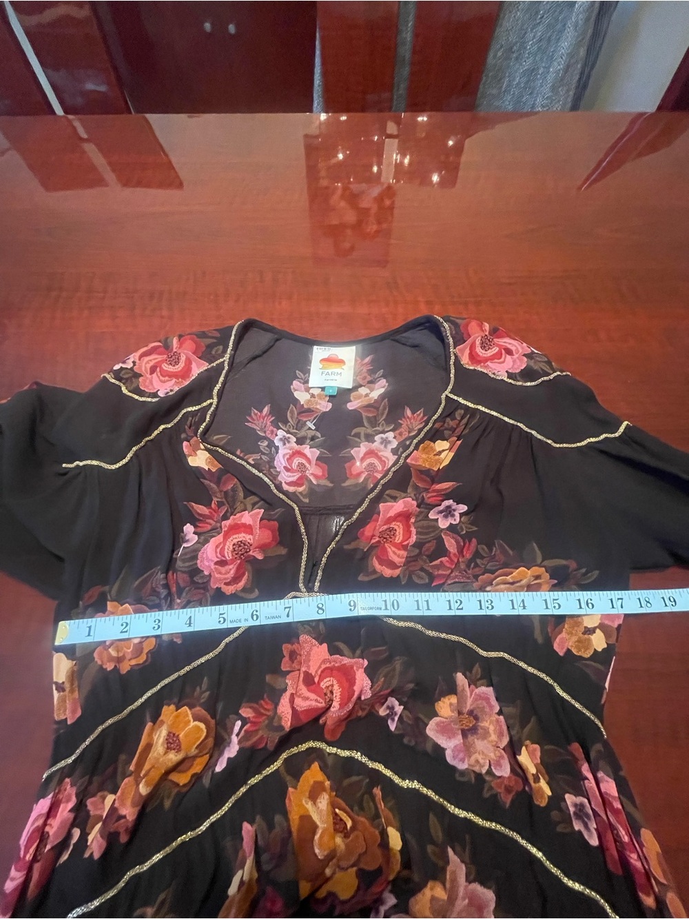 Farm Rio Black Chenille Flowers Long Sleeve Maxi Dress S Cottagecore Whimsigoth - Picture 9 of 13